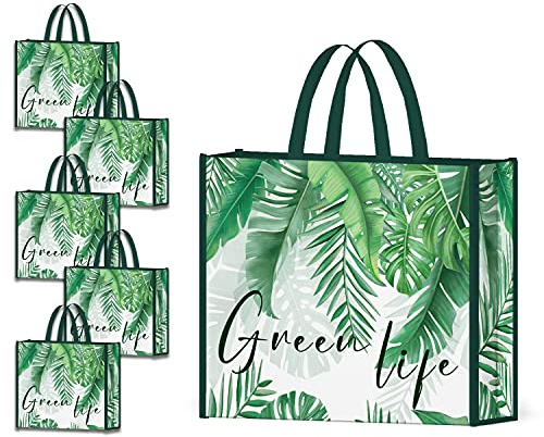 NymphFable 5 Pcs Sac Courses Reutilisable Feuilles de Palmier Cabas De Courses Lavables Grand Tote Bag