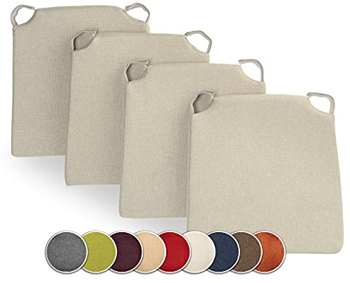 sunnypillow 4er Set Stuhlkissen mit Klettverschluss Polsterauflage Auflage für Stühle - Indoor/Outdoor - Sitzkissen Sitzauflage - Maße: 42 (vorne) | 35 (hinten) x 40 x 5 cm - Ecru