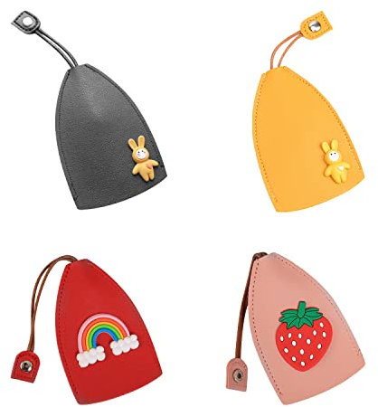 4 graziose custodie portachiavi, creative, in pelle sintetica, motivo stile cartone animato, adatte per portachiavi dell’auto, dotate di grande capacità, giallo., 7 * 11 cm