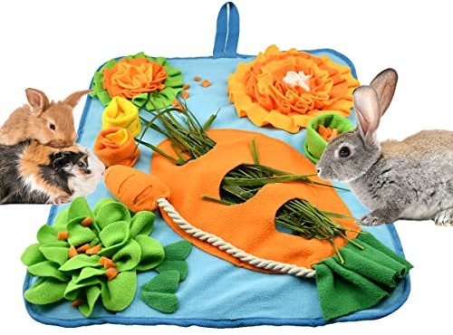 Vehomy Kaninchen Futtermatte mit Fixiergriff Haustier Hasen Meerschweinchen Polar Fleece Schnuffel Pad Kleintier Interaktive Fütterungsmatte Bett für Kaninchen Hamster Hunde Chinchillas Ferrets