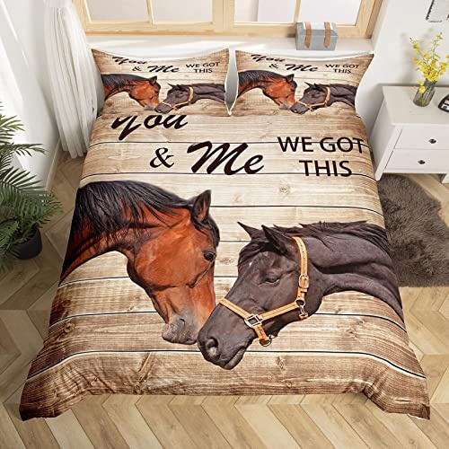 KAYAMU Copripiumino Singolo Animale Cavallo, Copripiumone Tema Romantico in Stampe 3D Morbida Microfibra, Biancheria da Letto 135x200 cm con 2 Federe 50x80 cm