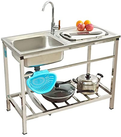 Évier utilitaire à cuve unique, évier de cuisine de restaurant commercial en acier inoxydable avec robinet et drain, pour buanderie, jardin, garage, camping, station de lavage des mains portable
