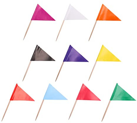Solid Blank Toothpick Flag Small Mini Plain White Red Yellow Green Orange Blue Black Purple Pink Sky Blue Cupcake Toppers Triangle Stick Flags Set DIY Color Decoration(100 pcs)