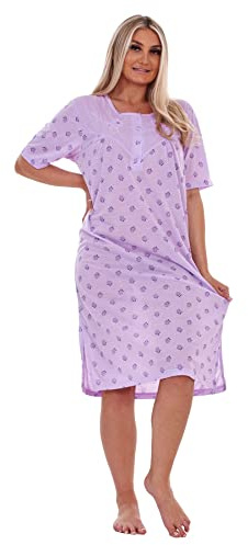 Malay Plus Size Ladies Nightwear Buttons Floral Print Short Sleeve Nighties M to 6XL Lavender