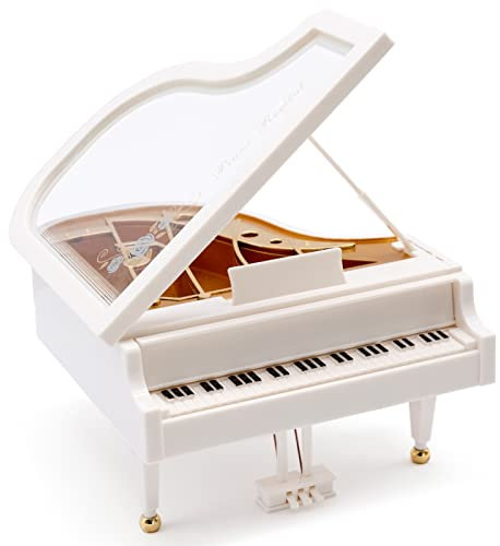Bakiauli Classic Piano Music Box, Music Gifts Light Melody Artware Personalised Gifts for Girls, Mini Piano Tabletop Ornament (White)