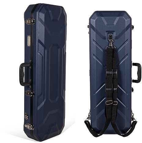 Valise Rigide rectangulaire en ABS pour Violon 4/4 | Intérieur Velours, Serrure de sécurité, Supports pour archets, Sangles Sac à Dos – Bleu