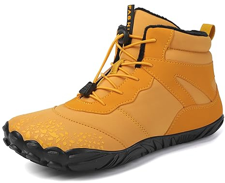 Dinint Barefoot Shoes Men Women Wide Toe Box Winter Minimalist Trail Runner Padded Warm Casual Hiking Cotton Boots Sneakers Yellow