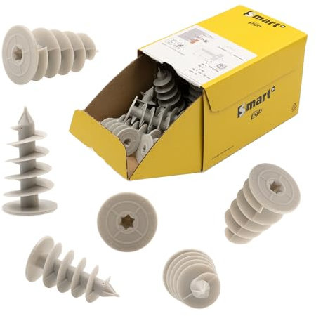 Marke SM0STYN Thermo Dämmstoffdübel, Verarbeitung ohne Vorbohren oder Spezialwerkzeug, Hartschaumdübel Styropordübel Spiraldübel (25 x 50-25 St.), 100% Nylon, Grau