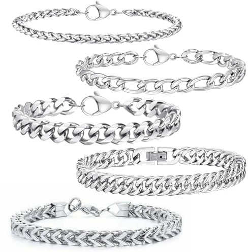 Eniyou 5 Pièces Bracelet Homme Acier Inoxydable