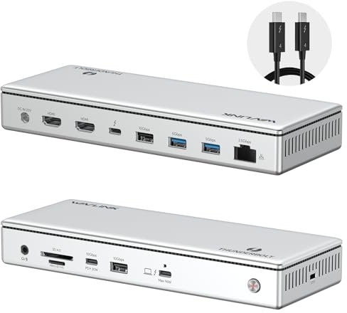 WAVLINK Thunderbolt 4 Dockingstation, 96W PD, Single 8K/Triple 4K Monitor Dockingstation mit 2 Thunderbolt 4-Ports, 2xHDMI, 2xUSB-A 3.1, 2xUSB-A 3.0, USB-C, Ethernet, SD/MicroSD, Audio/Mic