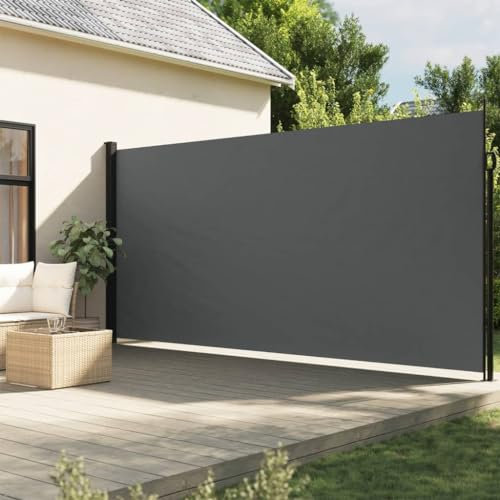 Homgoday Sonnensegel für den Außenbereich, einziehbar, Anthrazit, 200 x 500 cm, Markise für Garten und Balkon, Sonnensegel für den Außenbereich, Seitenmarkise für Terrasse im Freien