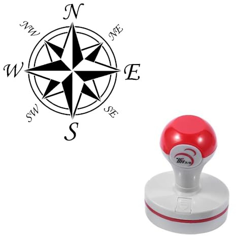 Seasonstorm Compass Self-Inking Photosensitive Planner Scrapbooking Stamps for Card Making Bullet Journal Art Supplies Round 1.6 inches Black Ink (SA388)