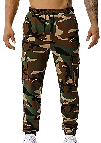 Generisch Con pantalones de correr elásticos casuales para hombre camuflaje jogging pantalones de chándal para hombre pantalones de chándal para hombre verde oliva, Verde militar., M