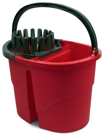 TIENDA EURASIA – Cubo Doble Twins Fregona | Material Plástico PP | Capacidad 16L | Color Rojo | Asa Resistente | con Escurridor | Medidas 29 x 40 x 33,5 cm