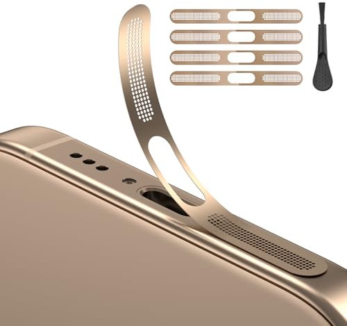 AUZOSL 4er-Pack Staubdichter Mesh-Aufkleber für iPhone 16 Pro/16 Pro Max, inkl. 4 Reinigungstüchern & 1 Bürste – Präzisionsschutz für Lautsprecher, Ladeanschluss & Sensoren (Titan Wüstensand)