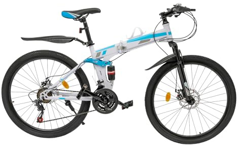 jondanecy 26'' Kids Mountain Bike 21 Speed Bike Folding Bicycle for Boys/Girls/Men/Women with Storage Bag Metal Frame Bicycle for for Men and Women Sport Cycling MTB Bike