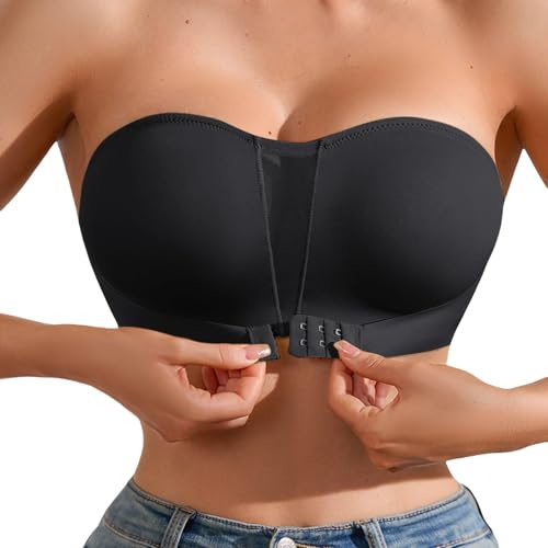 Plus Size Push up Strapless Bras for Women Large Breasts White Black Seamless Wireless Anti-Slip Bandeau Bras Invisible Convertible Bralette Ladies Front Closure Full Coverage Padded Everyday Bra UK
