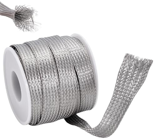 UNICRAFTALE Manicotto intrecciato largo 12 mm in acciaio inox per cavi schermatura, cinghie di protezione in rete metallica, flessibile, espandibile, scalabile, per proteggere il cavo, 6 m