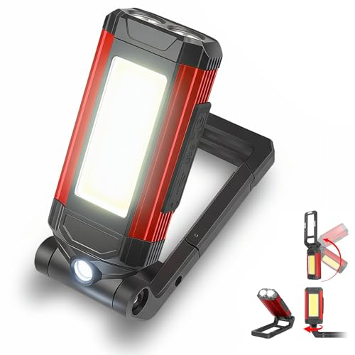 Lámpara de Trabajo LED Recargable con Base Magnética y Cabezal Giratorio 360°, Linterna de Taller Súper Brillante con 7 Modos de Luz, Ideal para Reparación de Coches, Garaje y Camping