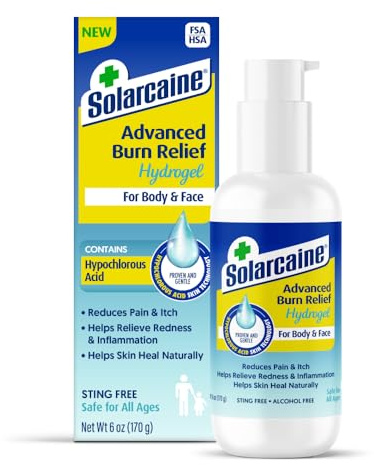 Solarcaine Advanced Cooling Hydrogel with Hypochlorous Acid, 6 oz Gel – Cooling After-Sun & Burn Gel | Soothes Discomfort, Itch & Redness – Sting-Free, Alcohol-Free, For Body & Face