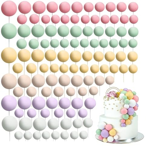 yolzhxe 108 Piezas Bolas Decoracion Tartas, 6 Colores DIY Topper Cake, Adornos de Bolas para Pasteles, Mini Globo Palo Pastel, Decoracion Tartas para Cumpleaños Fiesta Boda