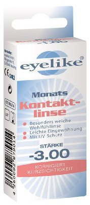GIGATEMP Eyelike Monatskontaktlinse, -3.00 Dioptrien, 1 Stück, Weich, Sphärisch, farblos