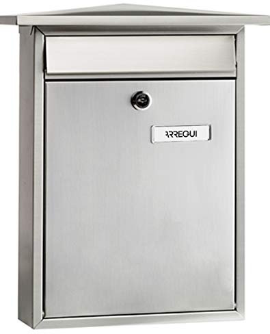 ARREGUI Home E5717 Buzón Exterior de Acero Inoxidable, Tamaño M (Correo DIN A4 y Revistas), Buzón de Correo, Buzón de Pared, Fondo Estrecho, Antilluvia, Anticorrosivo, Fácil de Instalar, Inox