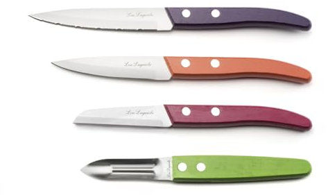 Lou Laguiole 497592NT01KK4 Forest - Set di 4 coltelli essenziali, acciaio inossidabile, legno colorato, 22 x 13 x 2 cm