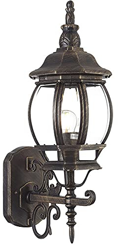 BAKAJI Lampione Vittoriano Classico da Giardino in Alluminio Lampada Lanterna Colore Grigio Finitura Anticata Color Ottone IP44 E27 (1 Luce Parete Sopra)