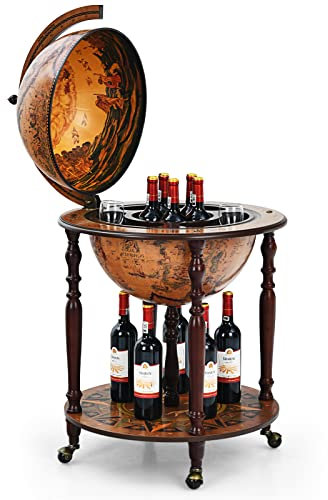 GIANTEX Globusbar Hausbar Antik, Barwagen Globus mit Rollen & Deckel, Cocktailbar Wiskybar Weltkugel mit Bodenplatte, Barschrank Globus Weinregal Weinschrank Minibar, Tischbar Dekobar für Küche