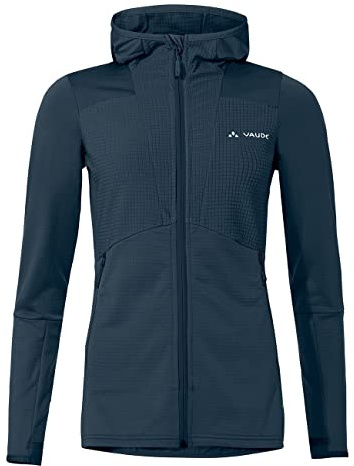 VAUDE Damen Fleece Jacke Monviso Hooded Grid Fleece Jacket, elastisch, warm, feuchtigkeitsregulierend und schnelltrocknend, dark sea uni, 42