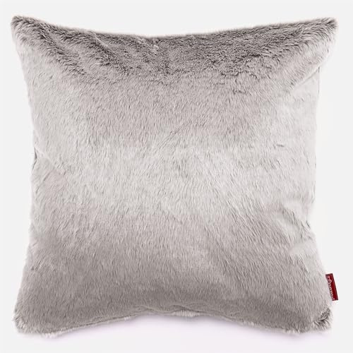 Lounge Pug Cuscino Grande 70 x 70 cm in Finta Pelliccia di Coniglio, Grigio Chiaro, Cuscino Decorativo da Divano Letto per Salotto o Camera da Letto, con Imbottitura