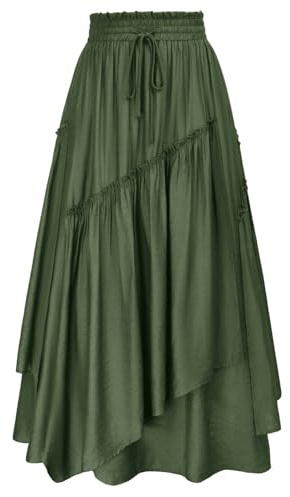 Scarlet Darkness Long Skirts for Women Renaissance Costume Pirate Maxi Skirt Plus Size with Pockets Army Green XXL