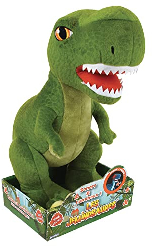 JEMINI Les JEMINOSAURES Peluche Dinosaure SONORE ET Lumineuse TYRANNOSAUR TREX +/- 32CM, Vert
