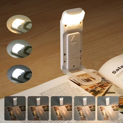 Aigostar Luz de Lectura, Lámpara de Lectura con 3 Modos de Color y 5 Niveles de Brillo Regulables, Recargable USB, Batería de 80 Horas de Duración, Ajustable, Blanca, Regalo Amantes para Leer