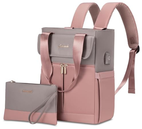 LOVEVOOK Zaino da Donna 2 in 1, Mini Borsa Elegante per Città, Tempo Libero, Viaggi, Lavoro - Grigio Rosa, 13,3 Pollici