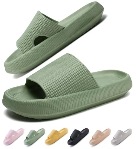 IDEINER Ciabatte Nuvola Donna Uomo Morbide Pantofole Estive Suola Alta Gomma Casa Slides Mare Spiaggia Piscina Sandali Doccia Antiscivolo Eva Ortopediche Comode Slippers Verde Taglia 38/39