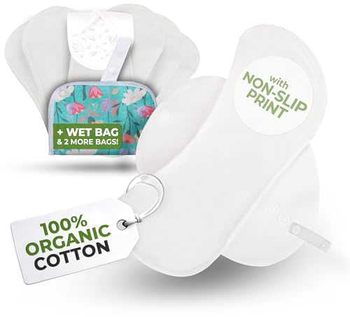 Premium salvaslip riutilizzabili con stampa antiscivolo in cotone organico per perdite vaginali (S, 7 pz); comodi e morbidi, senza odori; salvaslip lavabili ad alta T° per l'uso quotidiano (senza PUL)