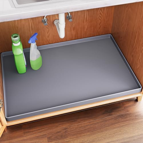 FLATO Waterproof Under Sink Mat 22 x 19 Shelf Liner for Kitchen and Bathroom, Cabinet Protector, Organizers and Storage, Flexible Silicone Drip Tray