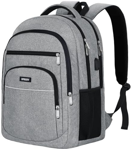 Dfikisy Groß Rucksack Herren, Laptop Rucksack Wasserdicht 17,3 Zoll Schulrucksack Laptoptasche mit USB Ladeanschluss Anti Diebstahl Business Arbeit Reisen Rucksack für Teenager Jungen herren (Grau)