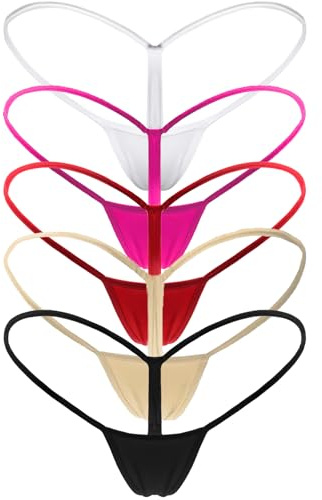 Mbotnee Women's G-Strings Micro Thongs Tiny Panties Underwear (US, Alpha, Small, Regular, Regular, 5-packs Multicolors 4)
