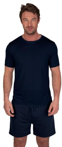Light & Shade Men’s Loungewear Set T-Shirt & Shorts Cotton Pyjamas with Drawstring Waist Casual Nightwear Set (Navy, XL)