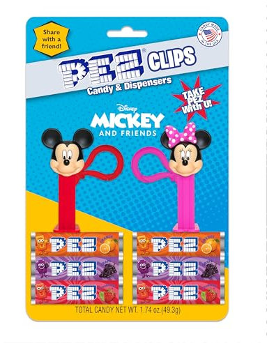 Mickey & Friends PEZ Clips (deux mini distributeurs PEZ sur porte-clés + six recharges de bonbons)