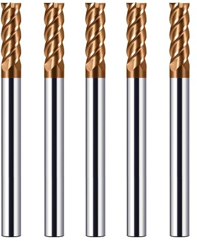 CREEYA 5PCS Fresa de metal duro 4mm, 4 dientes/4 Flautas CNC Fresas, HRC 55, Dorado TiSiN revestimiento, Fresas Carburo de recta 4mm Para Acero Metal Madera Plásticos (4mm)