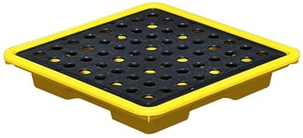 PFCDZDU Tarima Antiderrames con Rejilla, Apilable Bandeja Modular para Cubos De Pintura con Salida De Drenaje, Garaje Industrial Plataforma De Almacenamiento Baja(Yellow-1 pcs,13x13x2.3in)