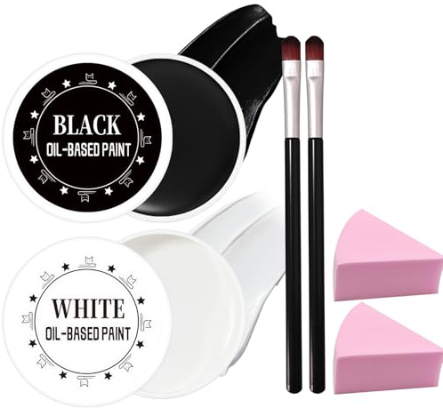White Black Face Paint Makeup Halloween - 100g Face Painting Kit Cosplay SFX Makeup & Adults - High Pigment Professional Oil-Based Cosmetic Paint with Brushes，Full Coverage Halloween Parties
