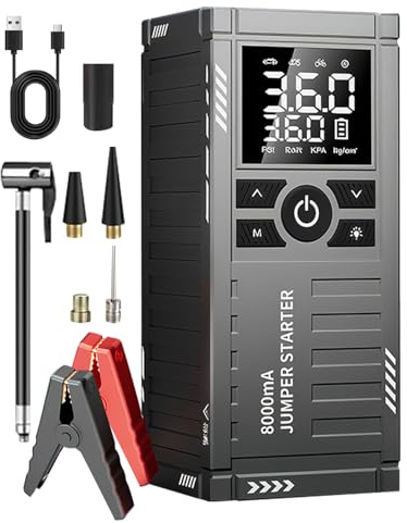 4500A Avviatore Batteria Auto con Compressore 150PSI, Booster Avviamento Auto Professionale per Motori 8L Gas / 6L Diesel, Jump Starter Portatile 12V e Starter Auto Portatile con Display LED
