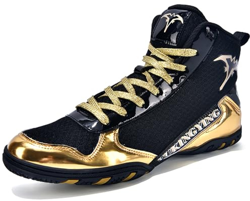Hiuzylqx Scarpe Pugilato Uomo Antiscivolo e Traspiranti Scarpe da Lotta Wrestling Stivali da Combattimento,Scarpa da Allenamento per Powerlifting, Palestra e Crossfit,Nero,42 EU