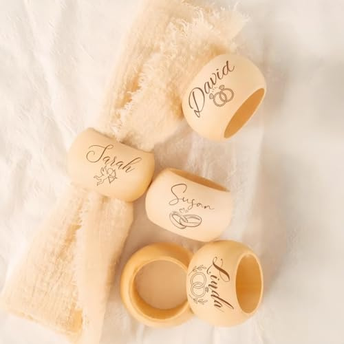 Anillos For Servilletas De Madera Personalizados, Juego De Anillos For Servilletas con Iniciales Personalizadas, Nombre De Familia Grabado Personalizado(50pcs)