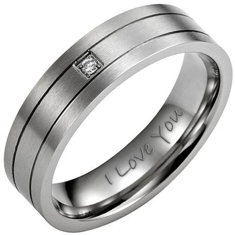 Willis Judd 7mm Titanium Ring for Men Engraved I Love You In Wooden Gift Box Wedding Band Ring Mens Engagement Ring Groove Promise Ring Comfort Fit Size V